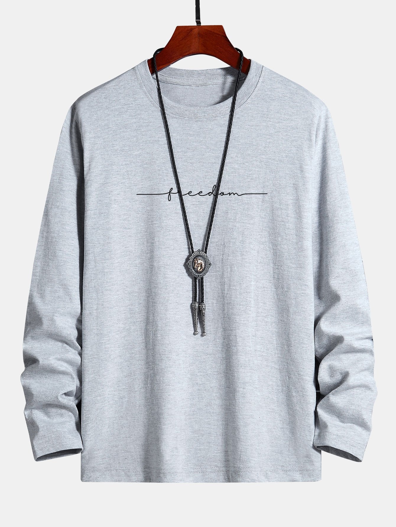 Long Sleeve Freedom Print Cotton T-Shirt