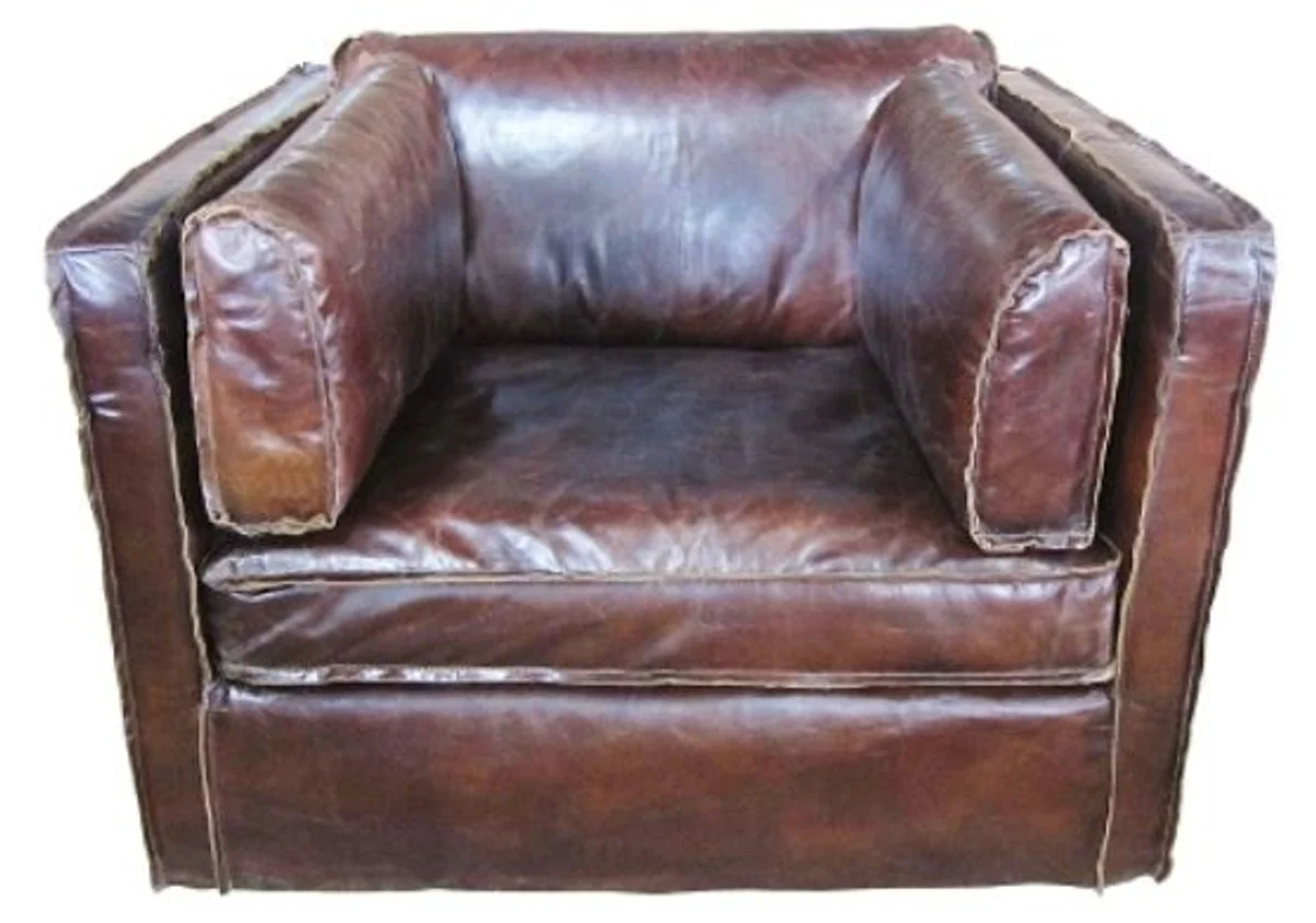 Casa Padrino luxury leather armchair dark brown 106 x 99 x H. 73 cm - Genuine Leather Furniture