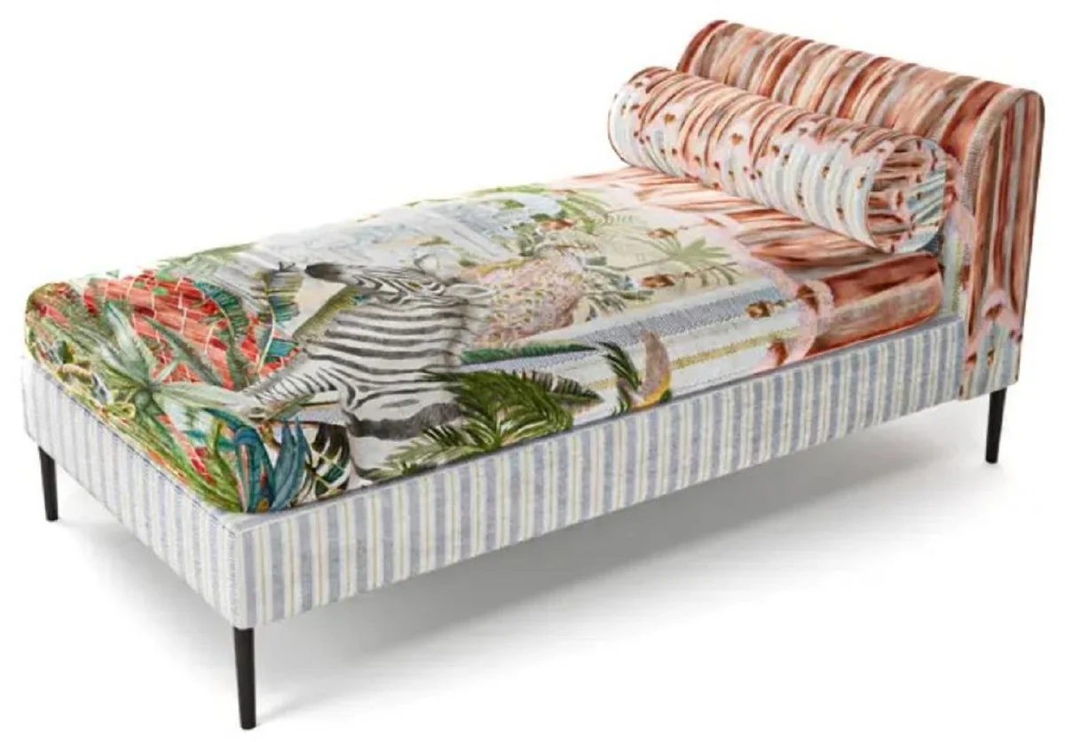 Casa Padrino Chaise Longue de Lujo Multicolor / Negro 84 x 164 x A. 80 cm - Sal¨®n Reclinable - Recamier - Muebles de Sal¨®n - Muebles de Lujo