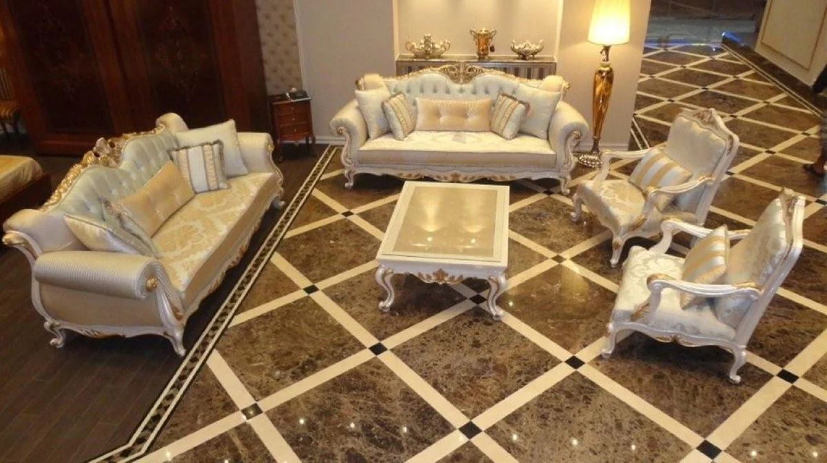 Casa Padrino sof¨¢ barroco de lujo azul claro / blanco / oro - Magn¨ªfico sof¨¢ de sal¨®n con patr¨®n elegante - Muebles de sal¨®n barrocos