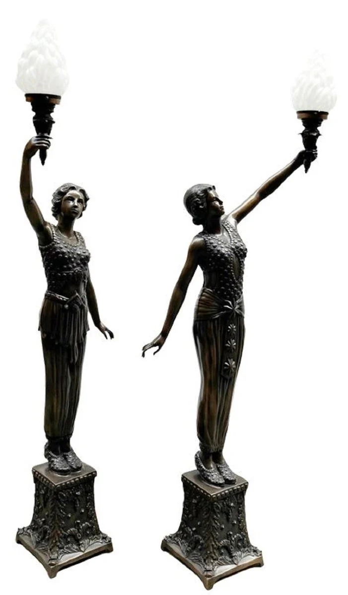 Casa Padrino lámparas de pie barrocos de lujo damas con antorchas bronce / blanco 65 x 30 x A. 190 cm - Elegantes esculturas decorativas en bronce - Magníficas luces barrocos de bronce