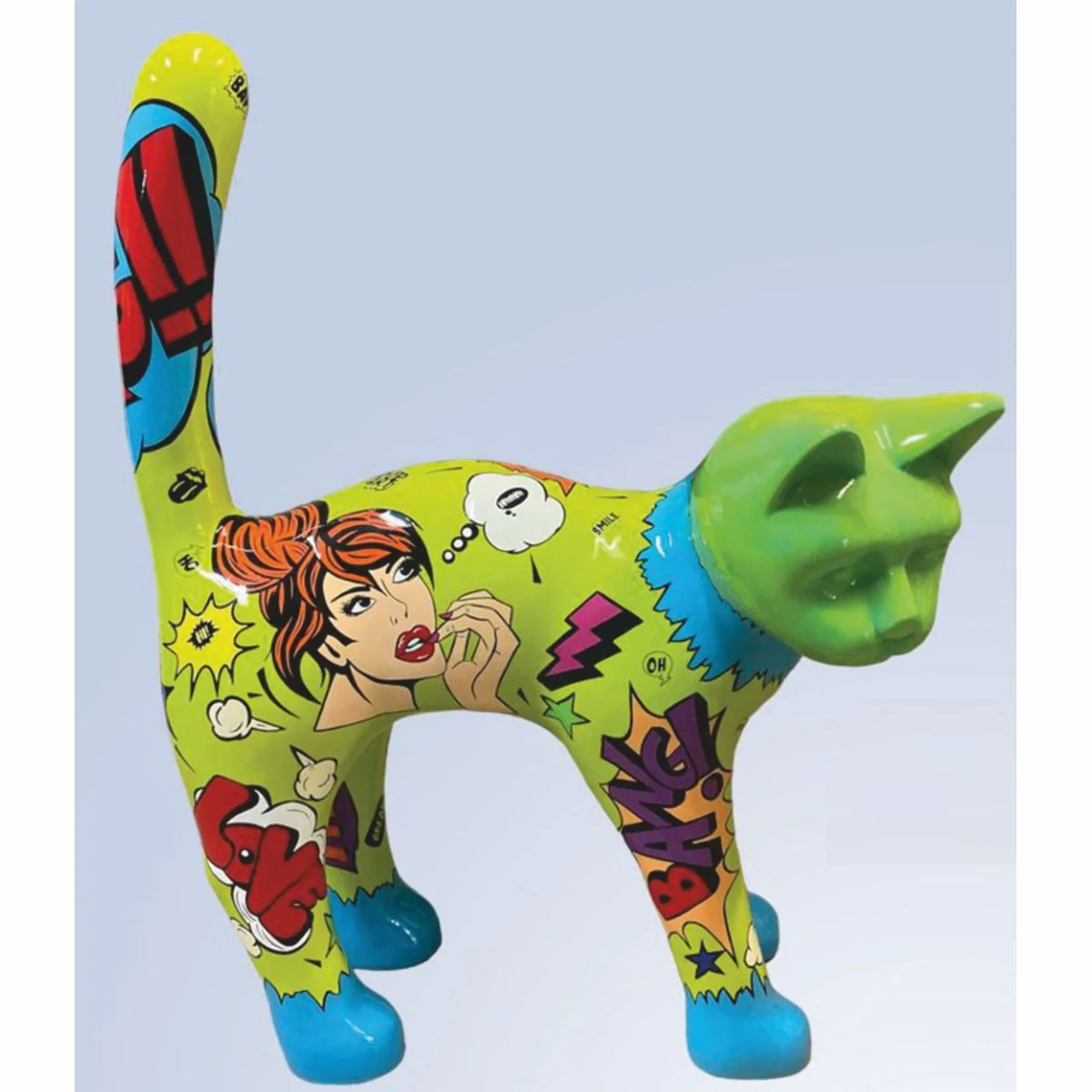 Casa Padrino escultura decorativa XXL gato verde / colorido 114 x A. 148 cm - Figura decorativa