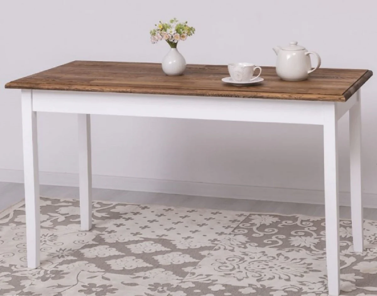 Casa Padrino mesa de comedor de estilo campestre marr¨®n oscuro / blanco 140 x 70 x A. 78 cm - Mesa de cocina de madera maciza - Muebles de comedor de estilo campestre