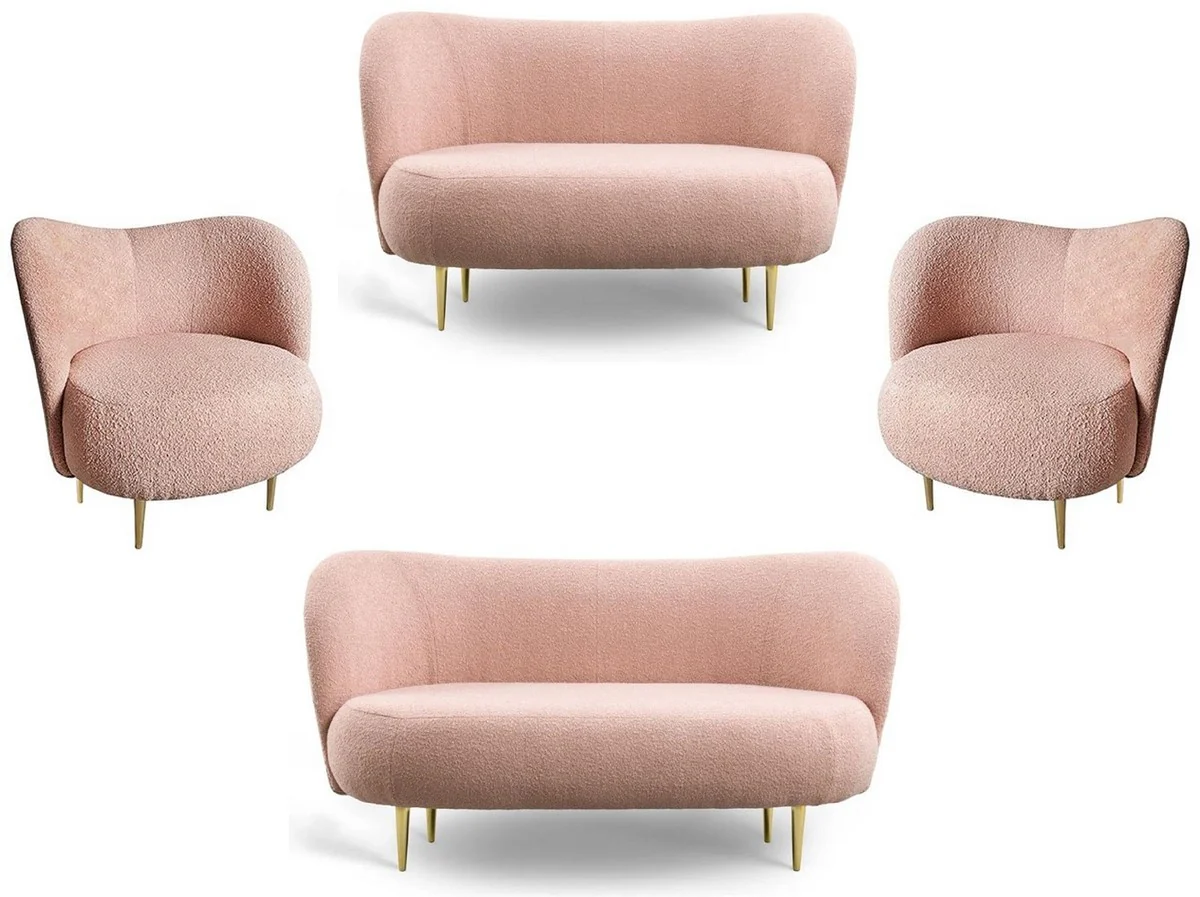 Casa Padrino conjunto de sal¨®n de lujo rosa / oro - 2 Sof¨¢s de Lujo con Respaldo Curvo y 2 Sillones de Lujo con Respaldo Curvo - Muebles de lujo - Muebles de sal¨®n - Interiores de lujo