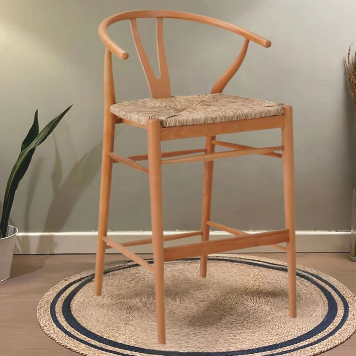 Casa Padrino silla de bar de lujo con reposabrazos natural A. 103 cm - Muebles bar de madera maciza