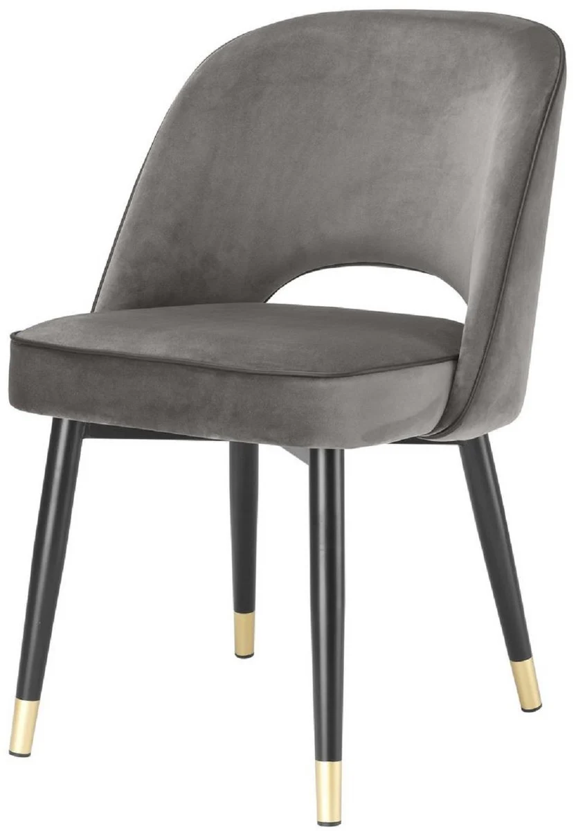 Casa Padrino conjunto de sillas de comedor de lujo gris / negro / lat¨®n 53 x 56 x A. 84 cm - Sillas de comedor con terciopelo fino - Muebles de comedor