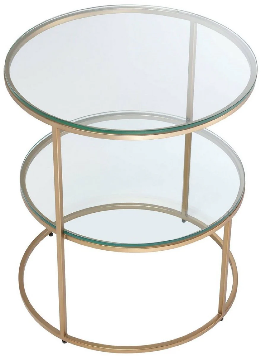 Casa Padrino mesa auxiliar de lujo lat¨®n ? 50 x A. 57 cm - Mesa redonda de acero inoxidable con tapas de vidrio templado - Calidad de Lujo