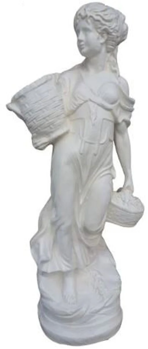 Casa Padrino escultura Art Nouveau mujer con cestas blanco A. 135 cm - Figura de decoración de jardín y terraza resistente a la intemperie - Accesorios de Decoración de Jardín Barroco y Art Nouveau