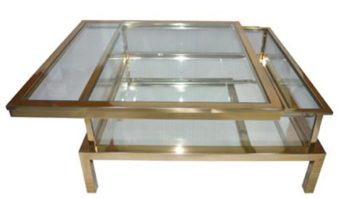 Casa Padrino mesa de centro de lujo de acero inoxidable oro 100 x 100 x H. 40 cm - Mesa de Centro Cuadrada con Tapa de Vidrio - Muebles de Sala