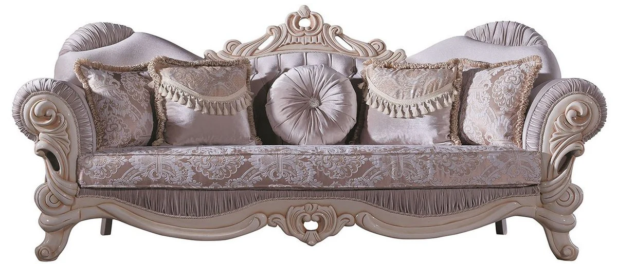 Casa Padrino sof¨¢ de sal¨®n barroco de lujo con pedrer¨ªa y almohadas decorativas lila / crema / beige 230 x 85 x A. 110 cm - Noble y Adornado
