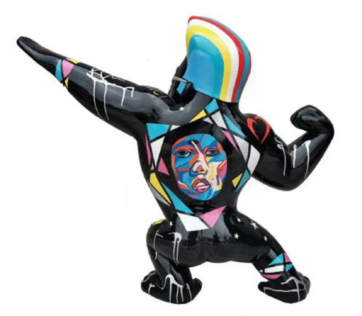 Casa Padrino escultura decorativa de diseño mono gorila estrella negro / multicolor 89 x A. 75 cm - Figura decorativa resistente a la intemperie - Decoración del Salón Terraza Jardín