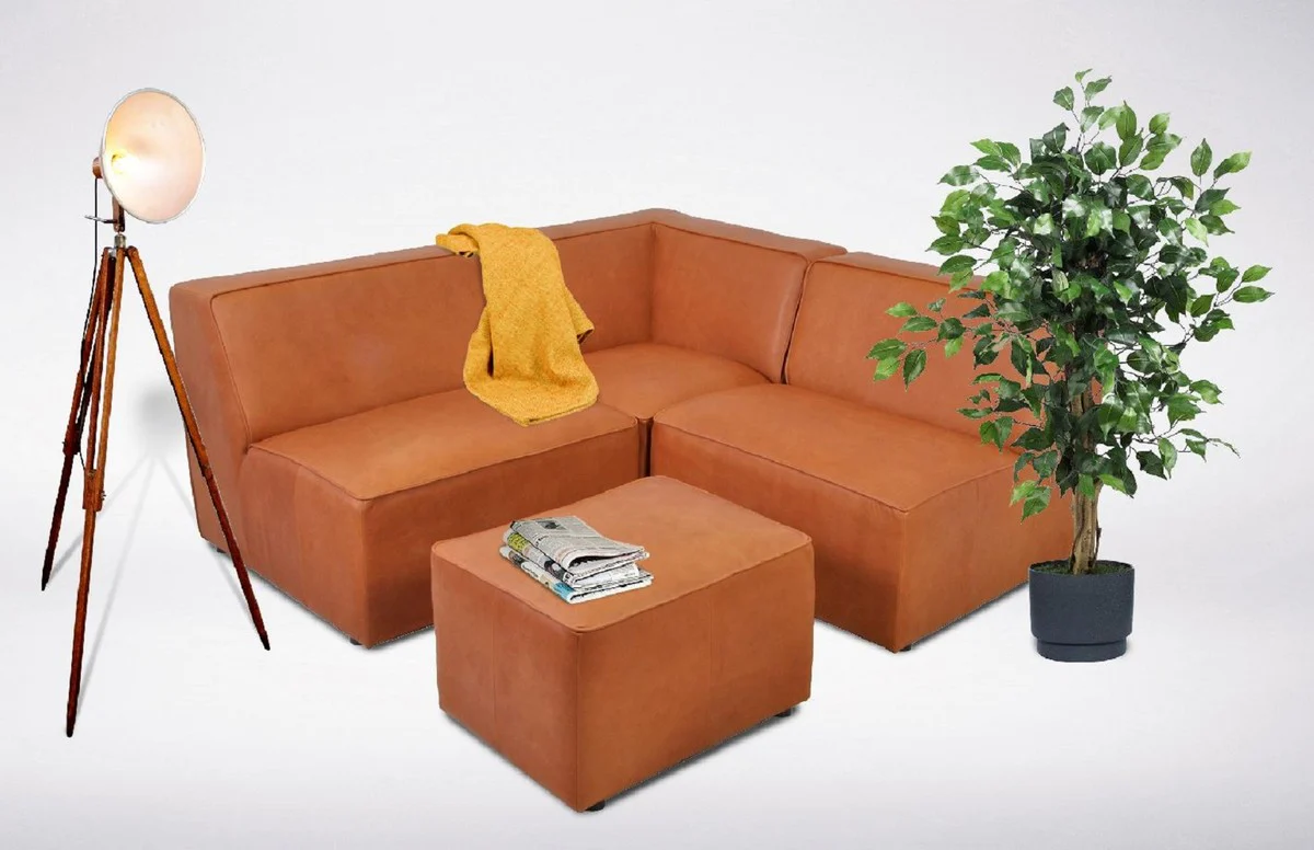 Casa Padrino sof¨¢ esquinero modular de lujo en cuero artificial con taburete marr¨®n