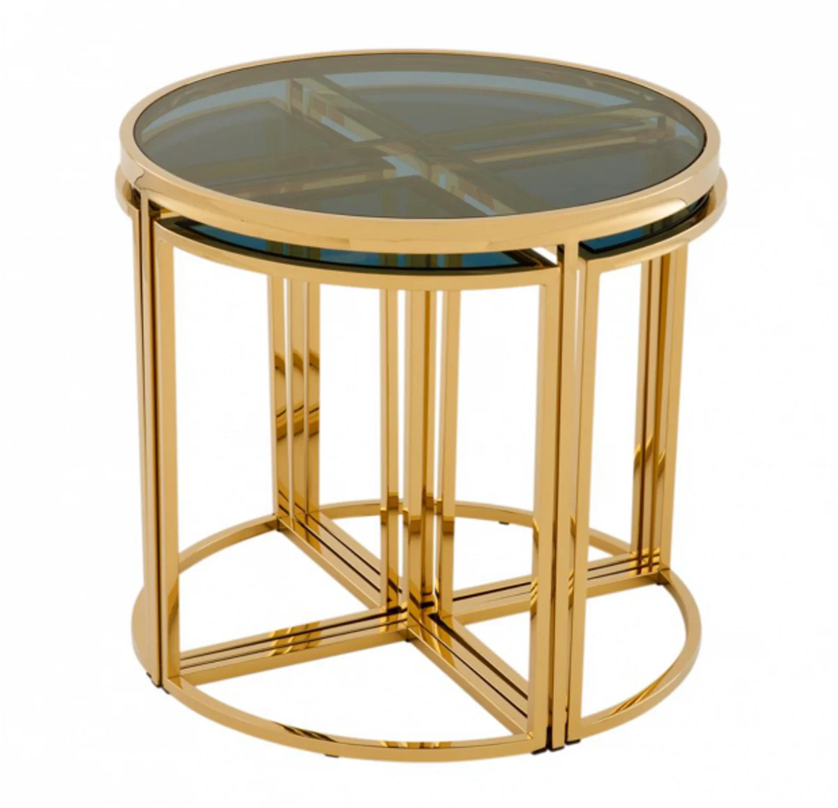 Casa Padrino luxury art deco designer side table set of 5 gold with smoke glass - Luxury Quality