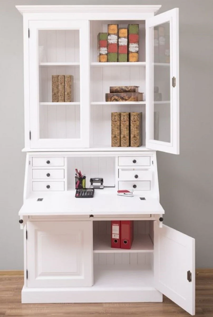 Casa Padrino armario de oficina de estilo campestre blanco 110 x 49 x A. 219 cm - Armario de madera maciza - Armario de libros - Armario de sal¨®n - Muebles de estilo campestre