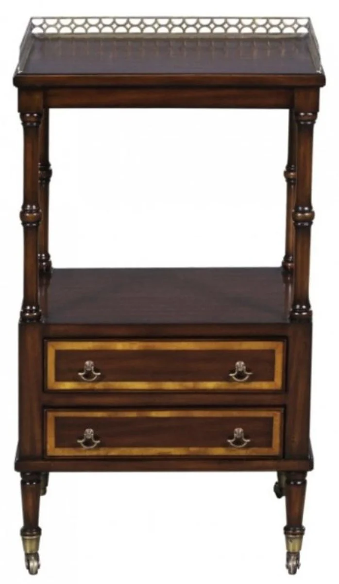 Casa Padrino mesa auxiliar Art Nouveau de lujo con 2 cajones marrón oscuro / oro 42 x 33 x H. 74 cm - Mesa Auxiliar con Ruedas