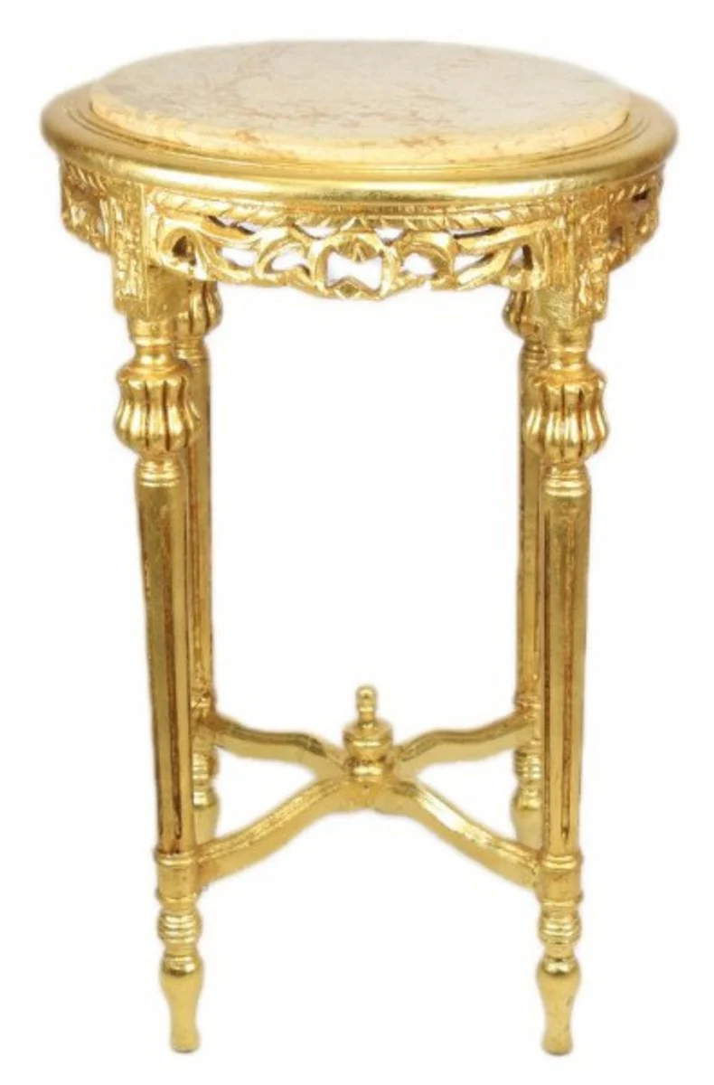 Casa Padrino Baroque table with a cream marble top Round Gold 70 x 45 cm antique style