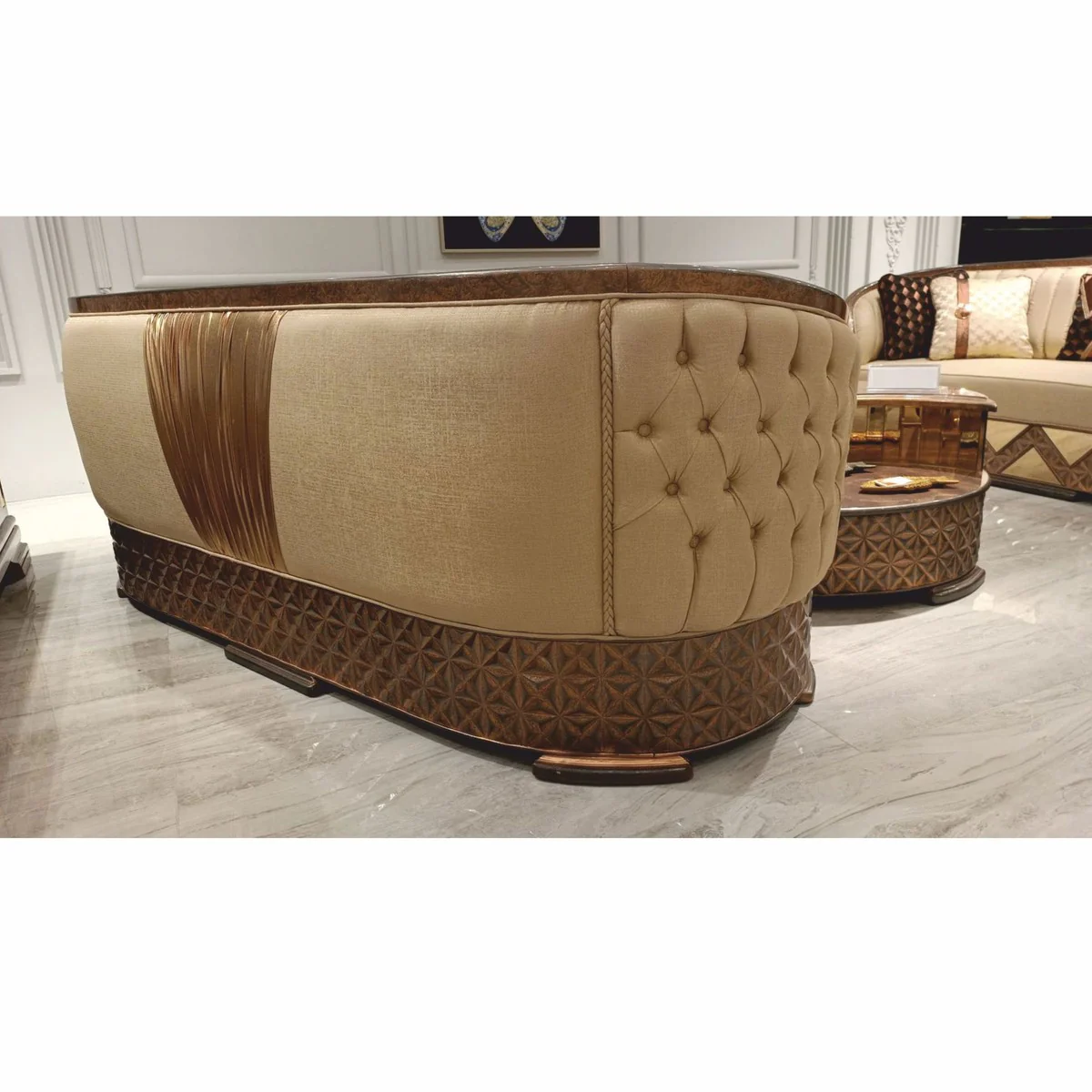 Casa Padrino Sof¨¢ Art Deco de Lujo Oro / Cobre / Gris 240 cm - Muebles de Sal¨®n