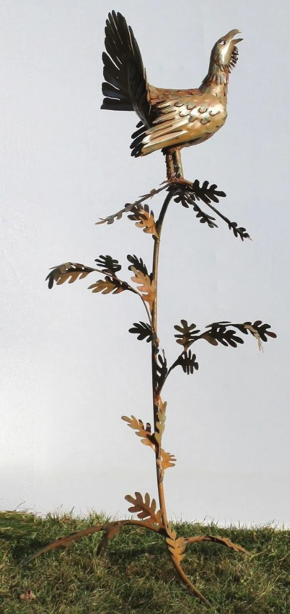 Casa Padrino escultura de decoración de jardín gallo en rama óxido 87 x 70 x A. 160 cm - Figura de Jardín Hecha a Mano - Decoración de Jardín