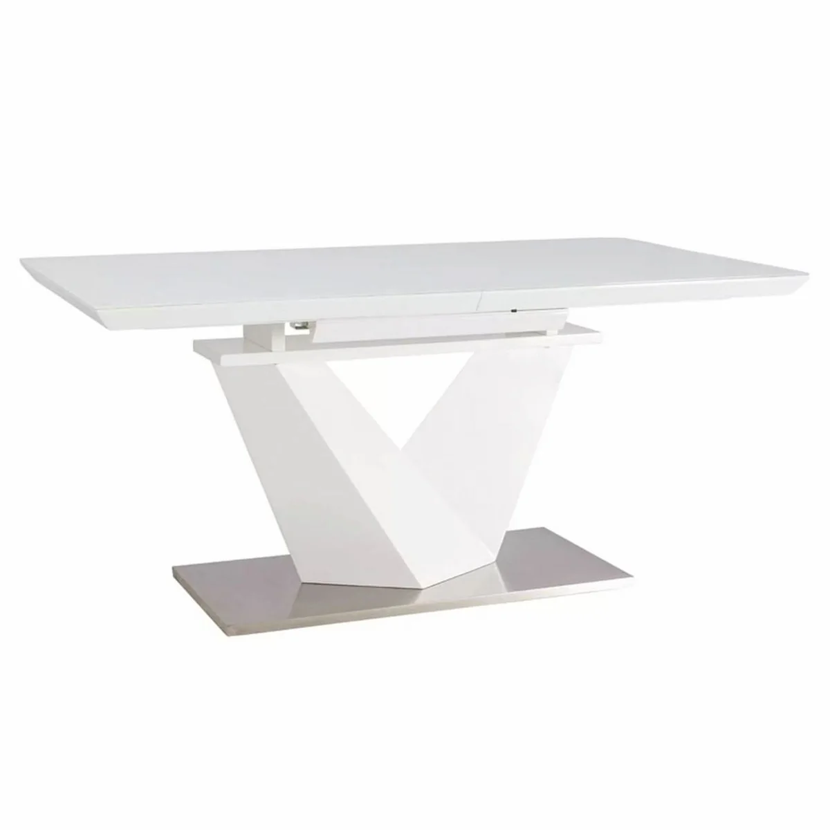 Casa Padrino Mesa de Comedor de Dise?o Blanco / Plata 160-220 cm - Mesa de Cocina Extensible