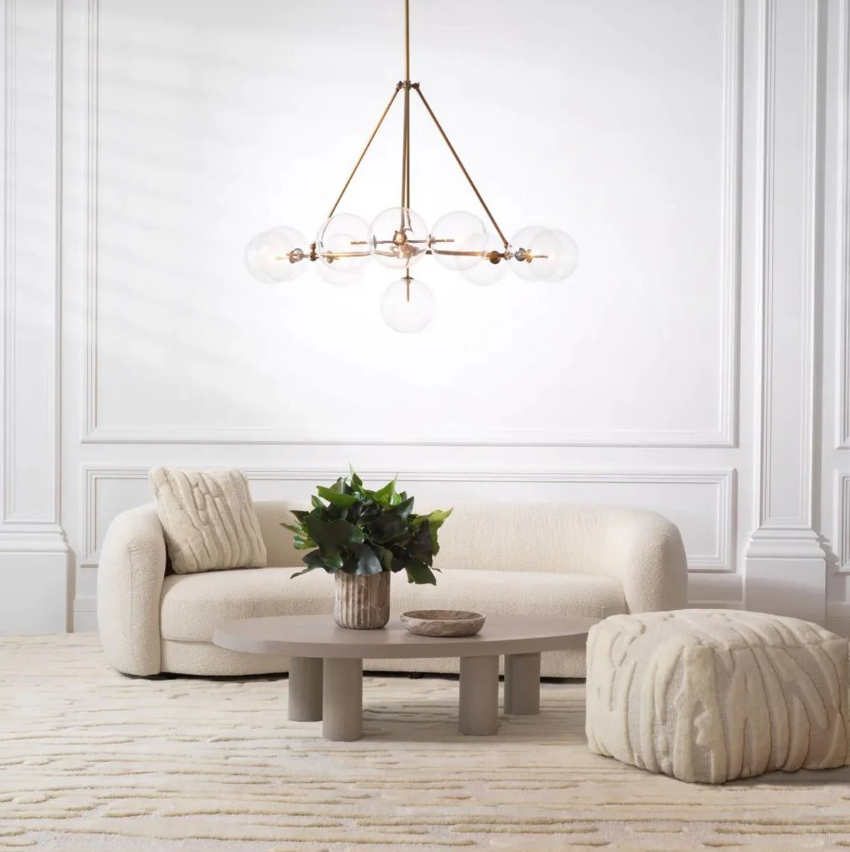 Casa Padrino taburete de lujo marfil 60 x 60 x A. 40 cm - Puf de sal¨®n cuadrado con lana de Nueva Zelanda tejida a mano - Muebles de sal¨®n - Muebles de lujo - Interiores de lujo