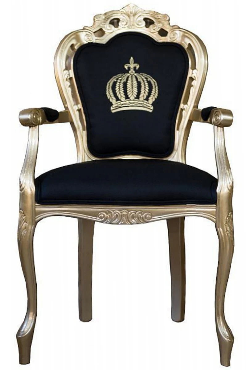 Pomp??s by Casa Padrino luxury baroque dining chair with armrests black / gold - Pomp??s baroque chair designed by Harald Gl??ckler