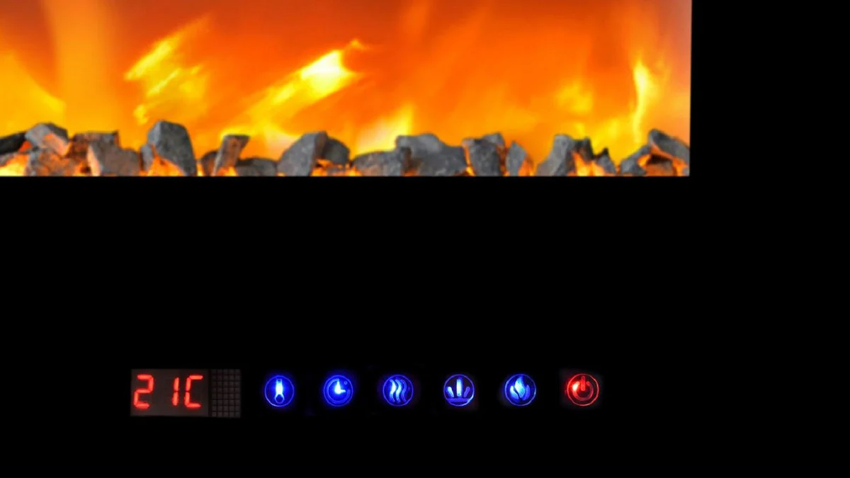 Casa Padrino Chimenea El¨¦ctrica LED de Lujo 183 x 14 x H. 46,5 cm - Chimenea Moderna de Pared Ancha con Pantalla T¨¢ctil y Control Remoto