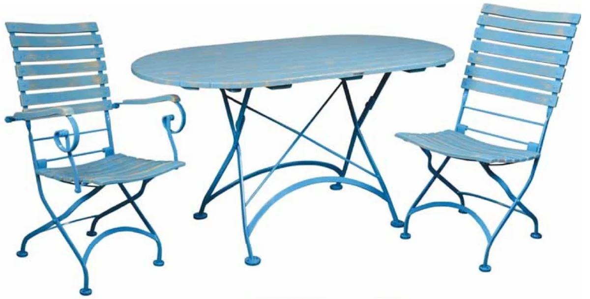 Casa Padrino Mesa de Jardín Art Nouveau Azul Claro - Diferentes Tamaños - Mesa de Comedor de Jardín Plegable Ovalada - Muebles de Jardín y Terraza
