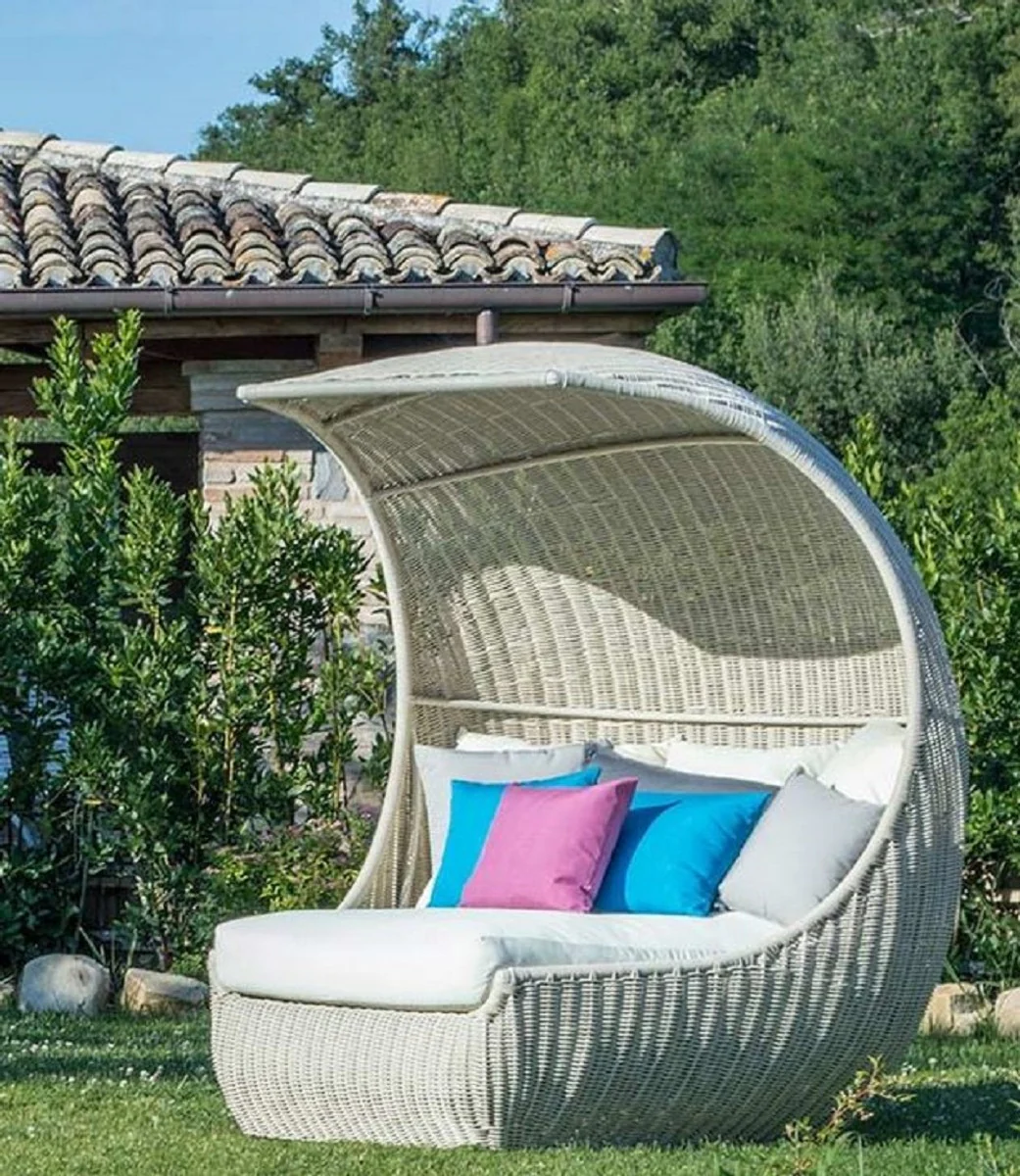 Casa Padrino isla tumbona de lujo con toldo blanco 156 x 146 x A. 174 cm - Isla de sol tejida a mano resistente a la intemperie - Muebles de jardín modernos - Muebles de hotel