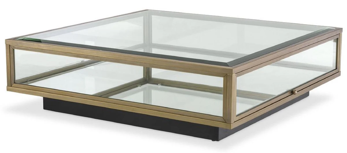 Casa Padrino mesa de centro de lujo lat¨®n / negro 100 x 100 x A. 30 cm - Mesa de sal¨®n moderna - Muebles de sal¨®n - Calidad de Lujo