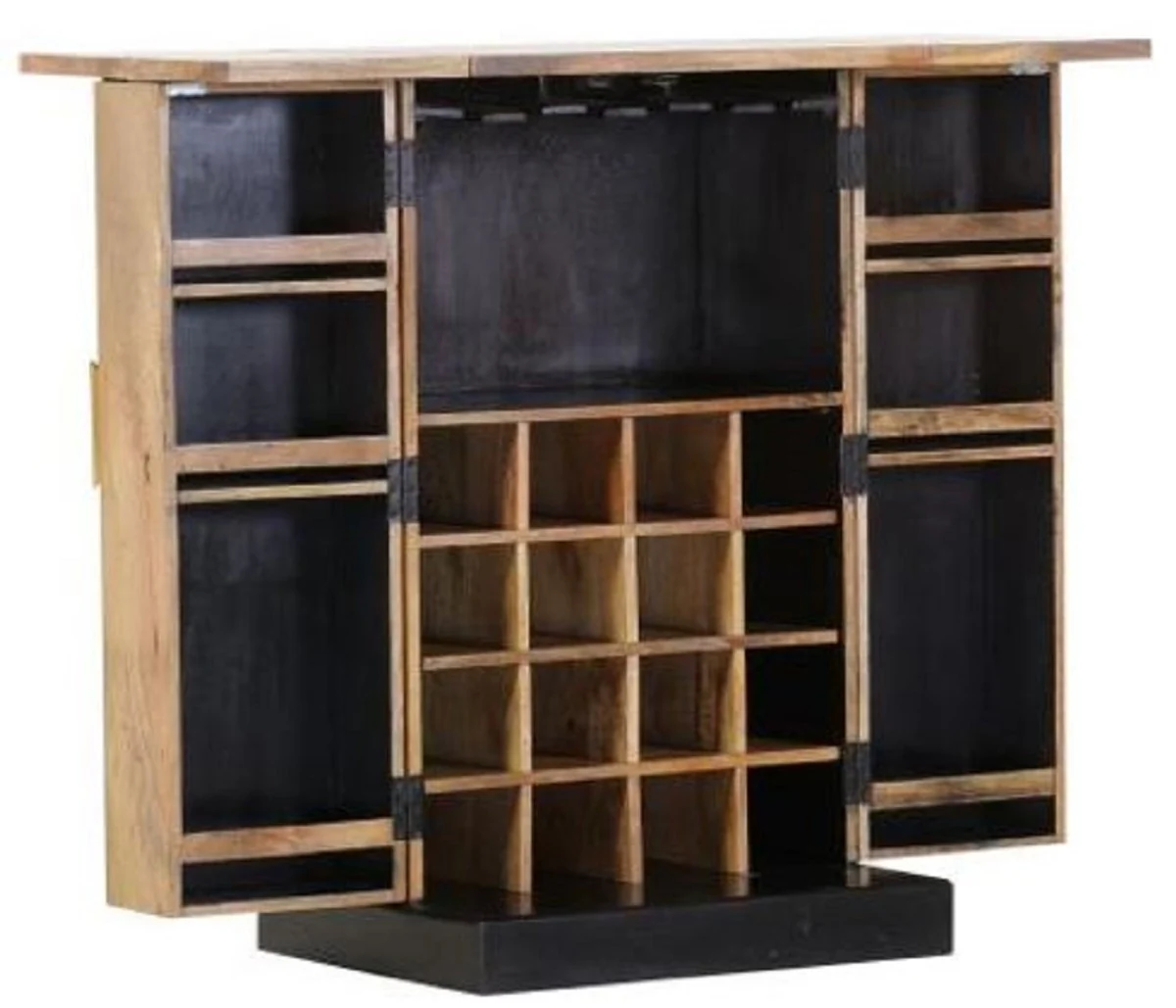 Casa Padrino armario bar de estilo campestre con 2 puertas natural / oro / negro 59-117 x 48 x A. 113 cm - Armario de vino de madera maciza - Muebles de Bar en Estilo Campestre