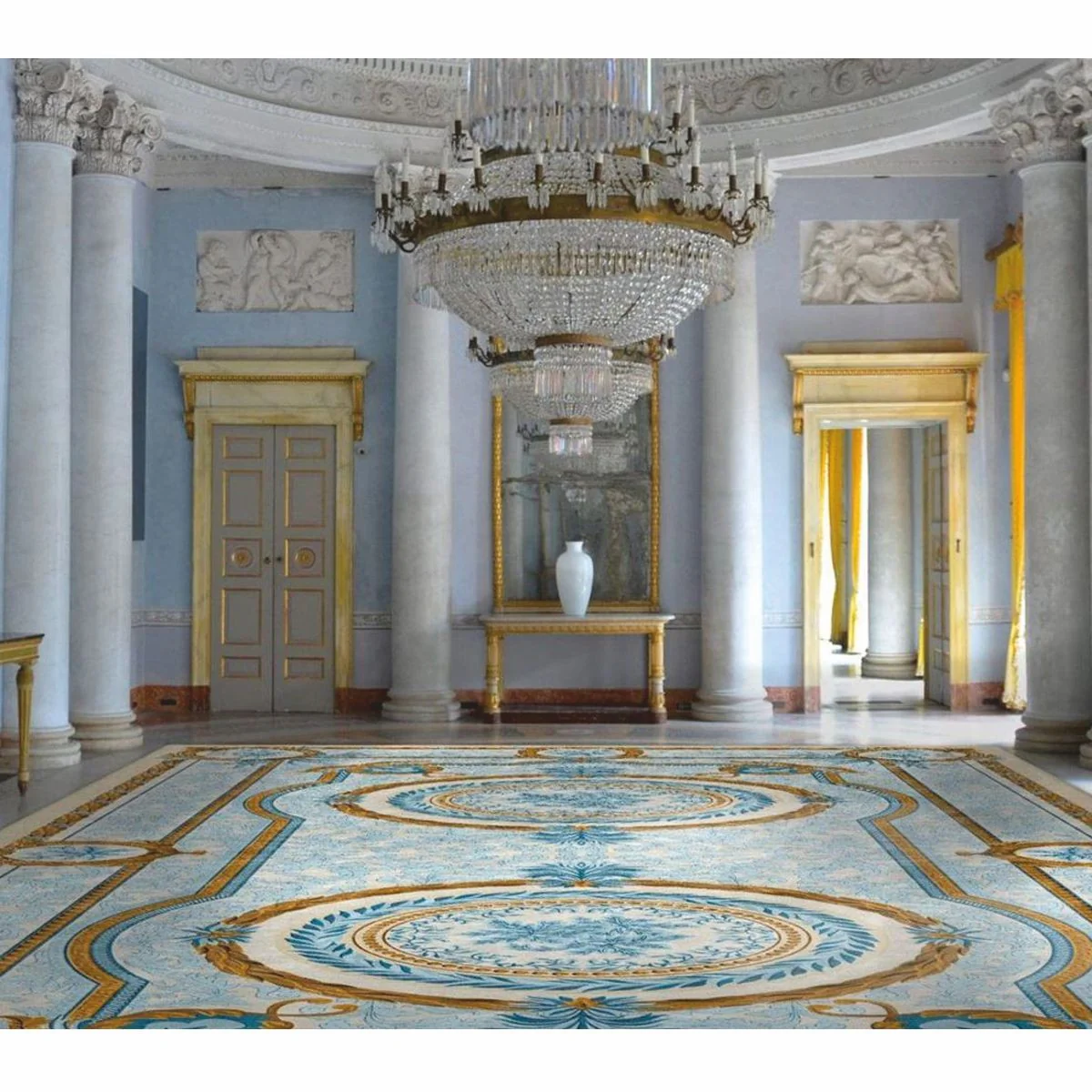 Casa Padrino Alfombra de Hotel Barroco de Lujo Azul / Marrón / Crema - Varios Tamaños