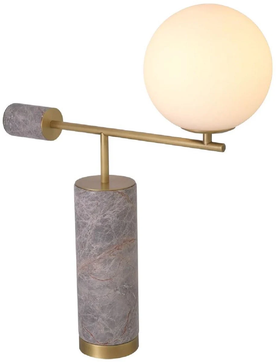 Casa Padrino lámpara de mesa de lujo latón antiguo / gris / blanco 51 x 20 x A. 62,5 cm - Lámpara de escritorio de mármol con pantalla de vidrio - Colección de Lujo