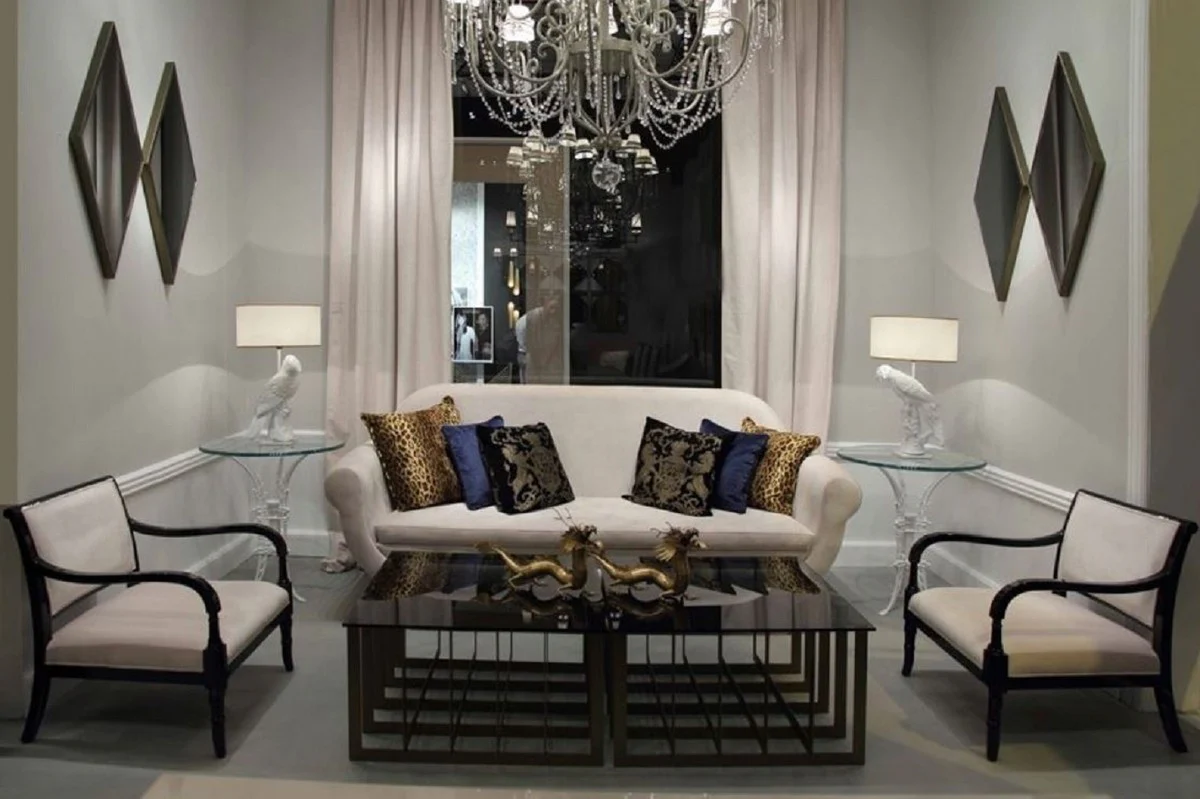 Casa Padrino mesa auxiliar Art Nouveau de lujo blanco ? 70 x A. 74 cm - Mesa de hierro forjado a mano con tapa de vidrio - Muebles de Sal¨®n Jard¨ªn Patio