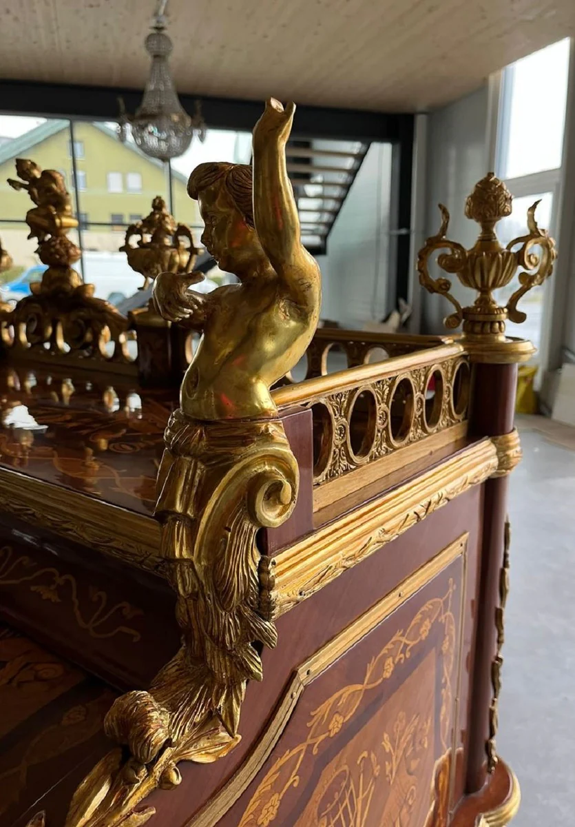 Casa Padrino secretario barroco de lujo marqueter¨ªa marr¨®n / oro - Magn¨ªfico escritorio de estilo barroco - Muebles de oficina barrocos - Muebles de estilo barroco - Muebles de oficina barrocos