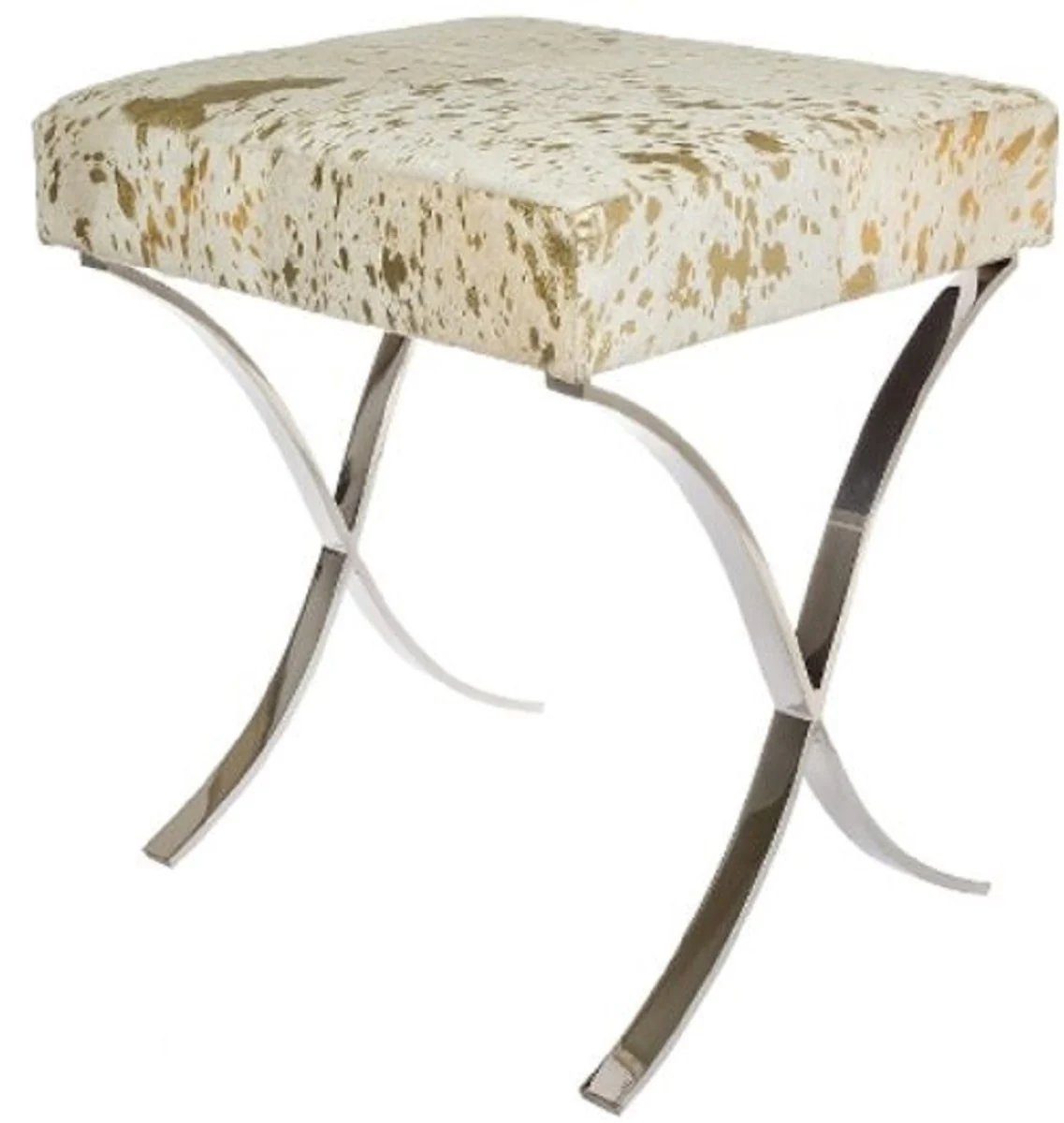 Casa Padrino taburete de dise?ador de piel sint¨¦tica blanco / oro / plata 40 x 33 x H. 45 cm - Muebles de Dise?ador