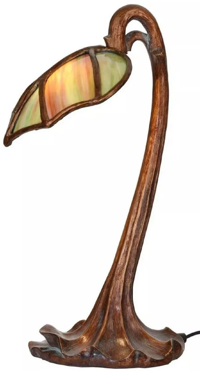 Casa Padrino lámpara de mesa LED Tiffany de lujo bronce / verde / rojo 19 x 23 x A. 42 cm - Lámpara de escritorio Tiffany - Lámpara de taburete Tiffany - Luces Tiffany - Luces de lujo