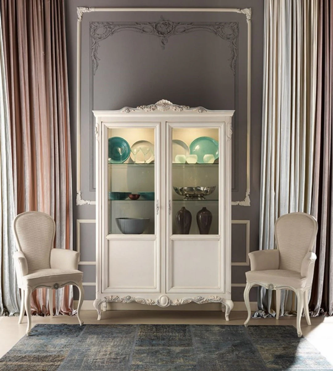 Casa Padrino vitrina barroco de lujo crema / gris - Vitrina de estilo barroco italiano - Muebles barrocos italianos - Muebles de estilo barroco hechos a mano - Calidad de Lujo - Hecho en Italia