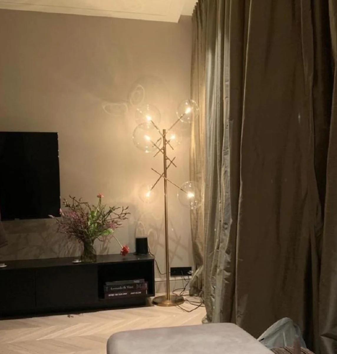 Casa Padrino lámpara de pie halógena de lujo latón 25 x 51 x A. 130 cm - Lámpara de pie de metal con pantallas redondas de vidrio - Colección de Lujo