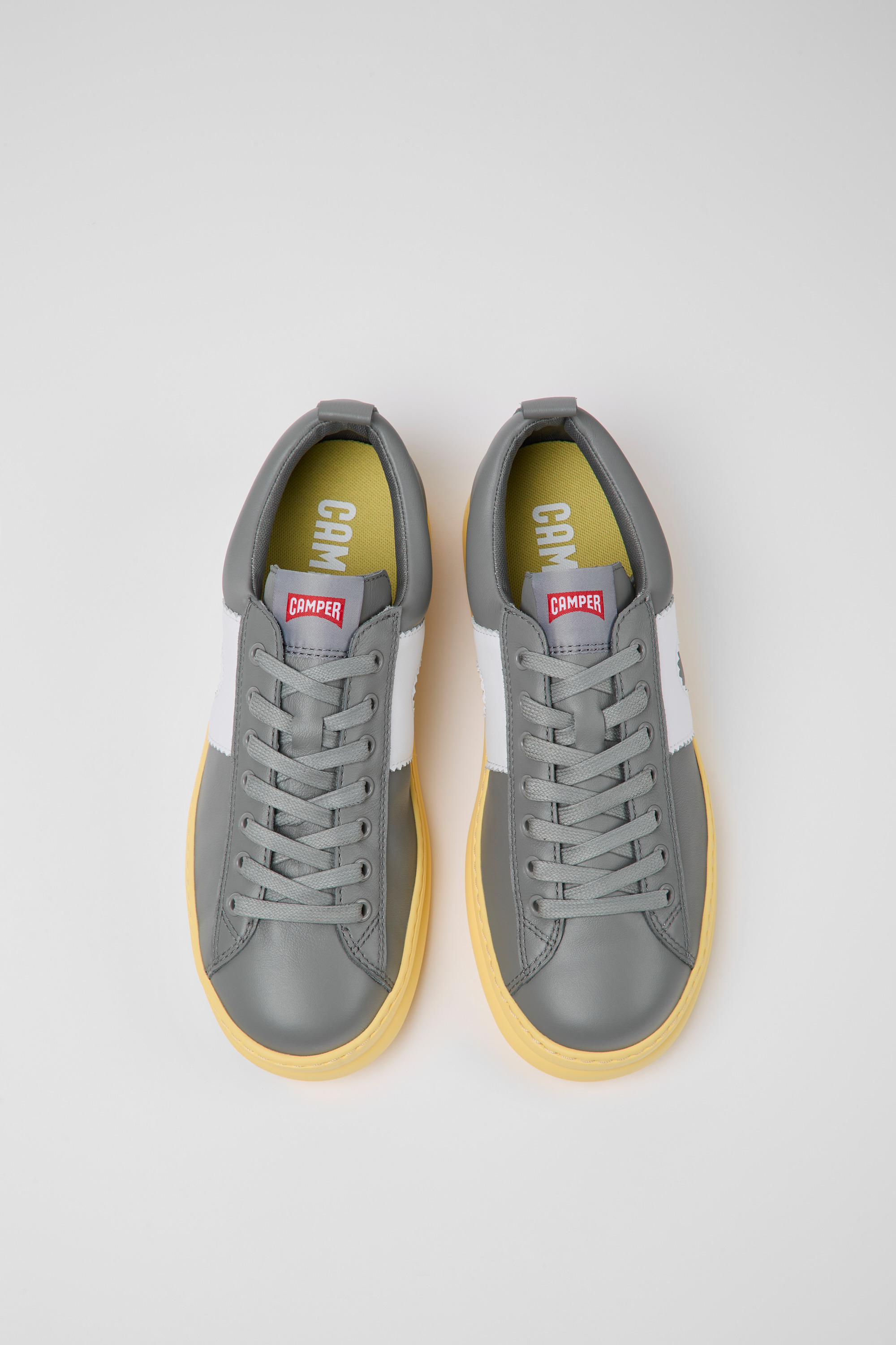 Runner - Gray and yellow leather sneakers for men