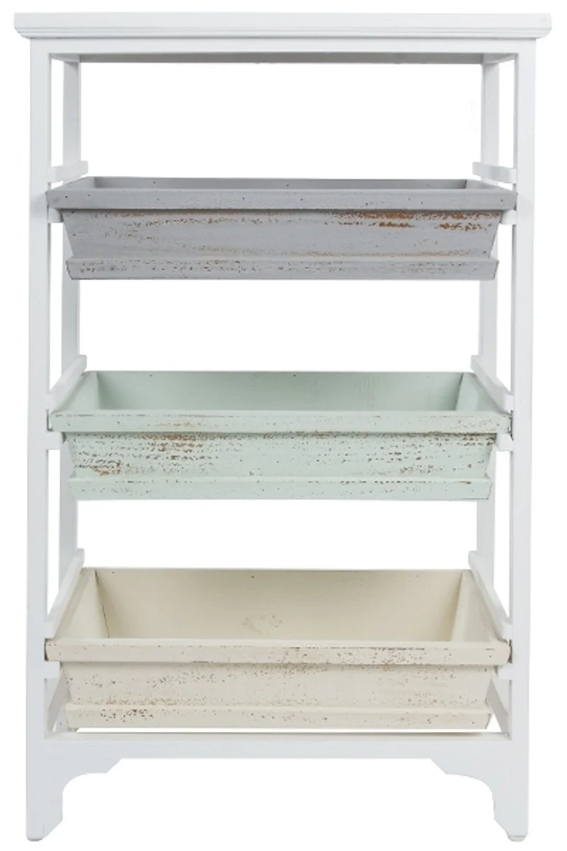 Casa Padrino Armario Estilo Rural Blanco / Multicolor 54 x 32 x H. 86 cm - Estante Shabby Chic Hecho a Mano con 3 Compartimentos