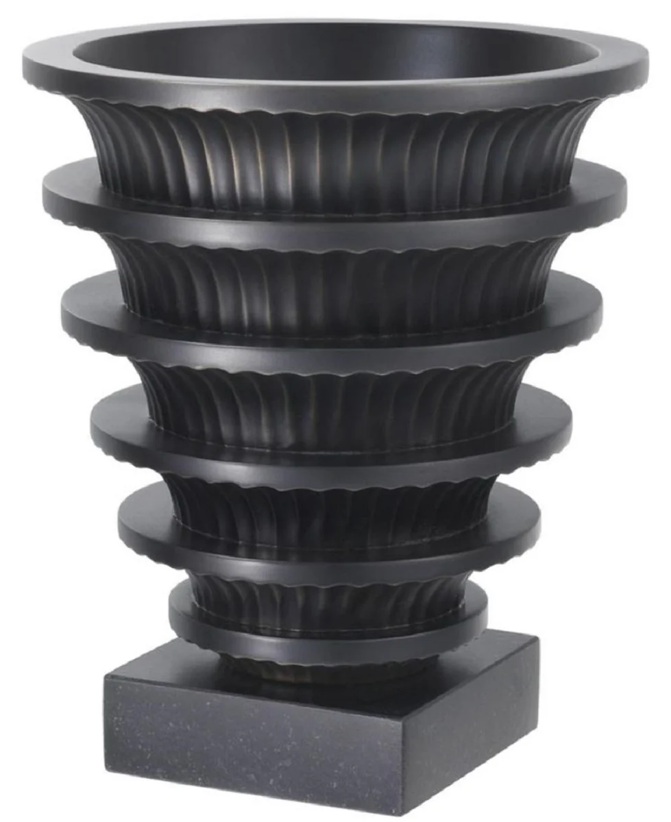 Casa Padrino jarrón de latón de lujo con base de granito bronce / negro Ø 19 x H. 22,3 cm - Decoración de Sala