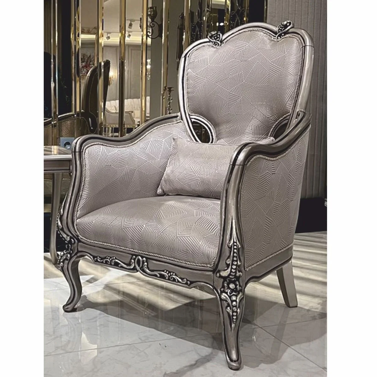 Casa Padrino sill¨®n barroco de lujo con almohada plata A. 113 cm - Muebles de sal¨®n de estilo barroco