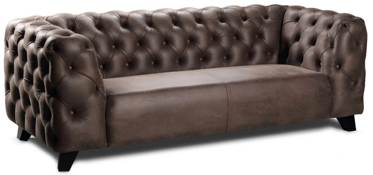 Casa Padrino sof¨¢ de 3 plazas de cuero Chesterfield de lujo marr¨®n vintage / negro 217 x 95 x A. 80 cm - Sof¨¢ de sal¨®n de cuero aut¨¦ntico - Muebles de Sal¨®n Chesterfield