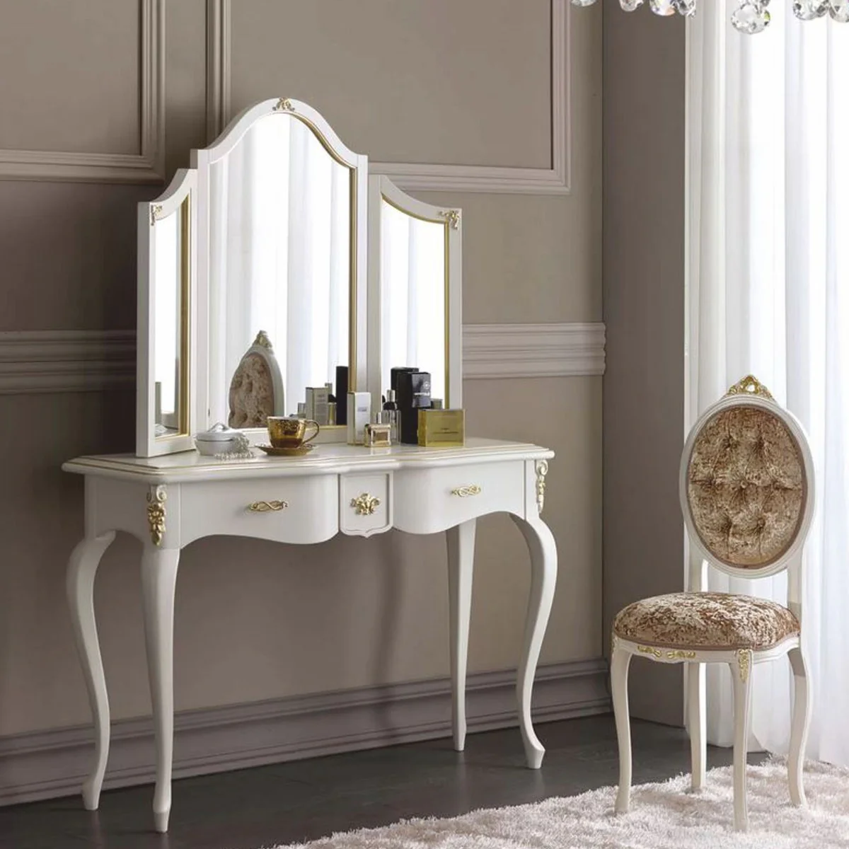 Casa Padrino consola barroco de lujo con espejo blanco / oro - Hecho en Italia