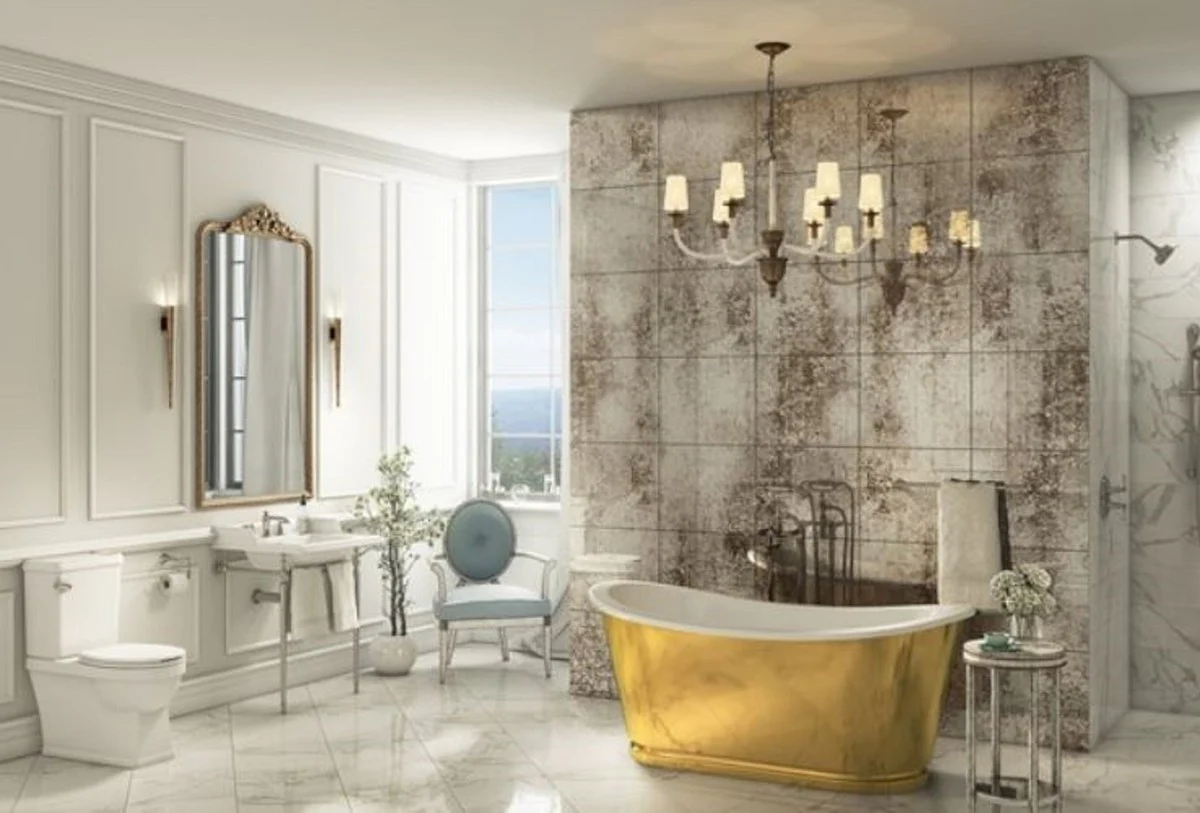 Casa Padrino bañera Art Nouveau de lujo oro / blanco 167,5 x 76,1 x A. 71,1 cm - Bañera retro independiente - Muebles de Baño Art Nouveau de Lujo