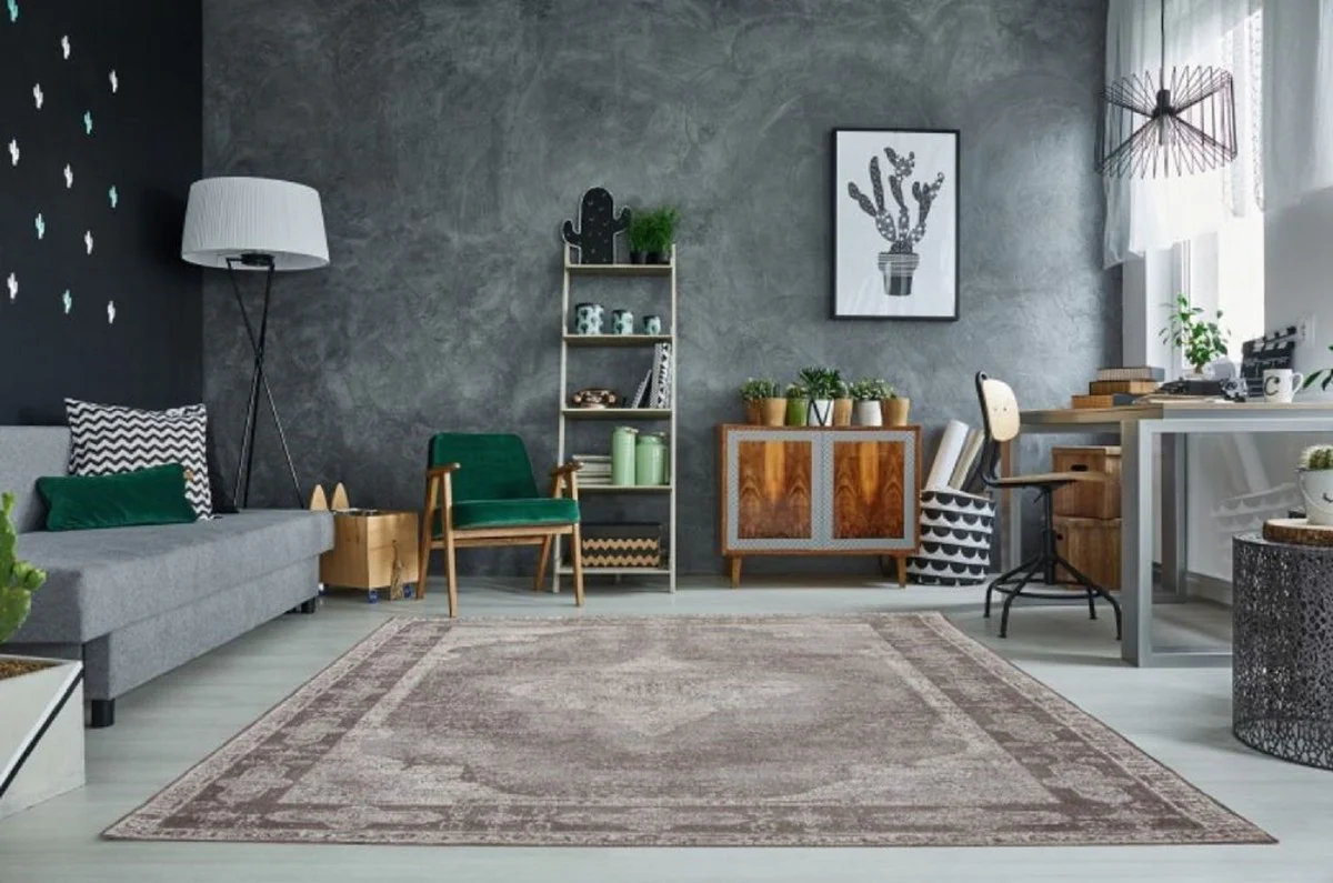 Casa Padrino alfombra de salón vintage gris claro 160 x 240 cm - Alfombra rectangular de algodón - Accesorios de decoración de salón