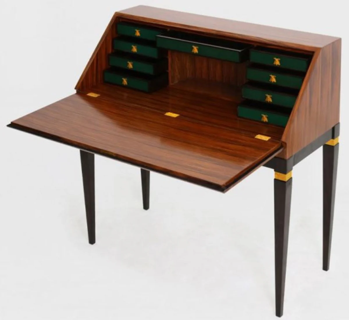 Casa Padrino escritorio Art Nouveau de lujo con 9 cajones marr¨®n / negro / verde / oro 98 x 45 x A. 106 cm - Escritorio de madera maciza - Mobiliario de oficina barroco y art nouveau