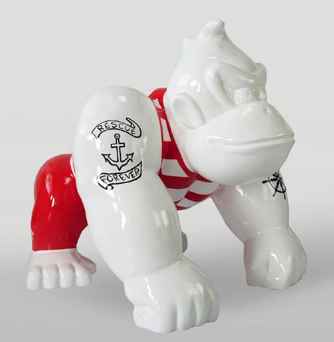 Casa Padrino escultura decorativa XXL mono gorila blanco / rojo / negro A. 104 cm - Figura Decorativa XXL