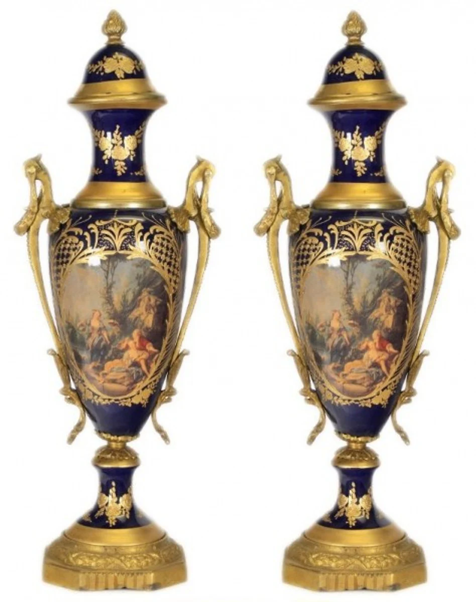 Casa Padrino Baroque Porcelain Cup Set Cobalt / Gold B20 H 58 cm (2 pieces) - Grand Decor - Hotel Decoration
