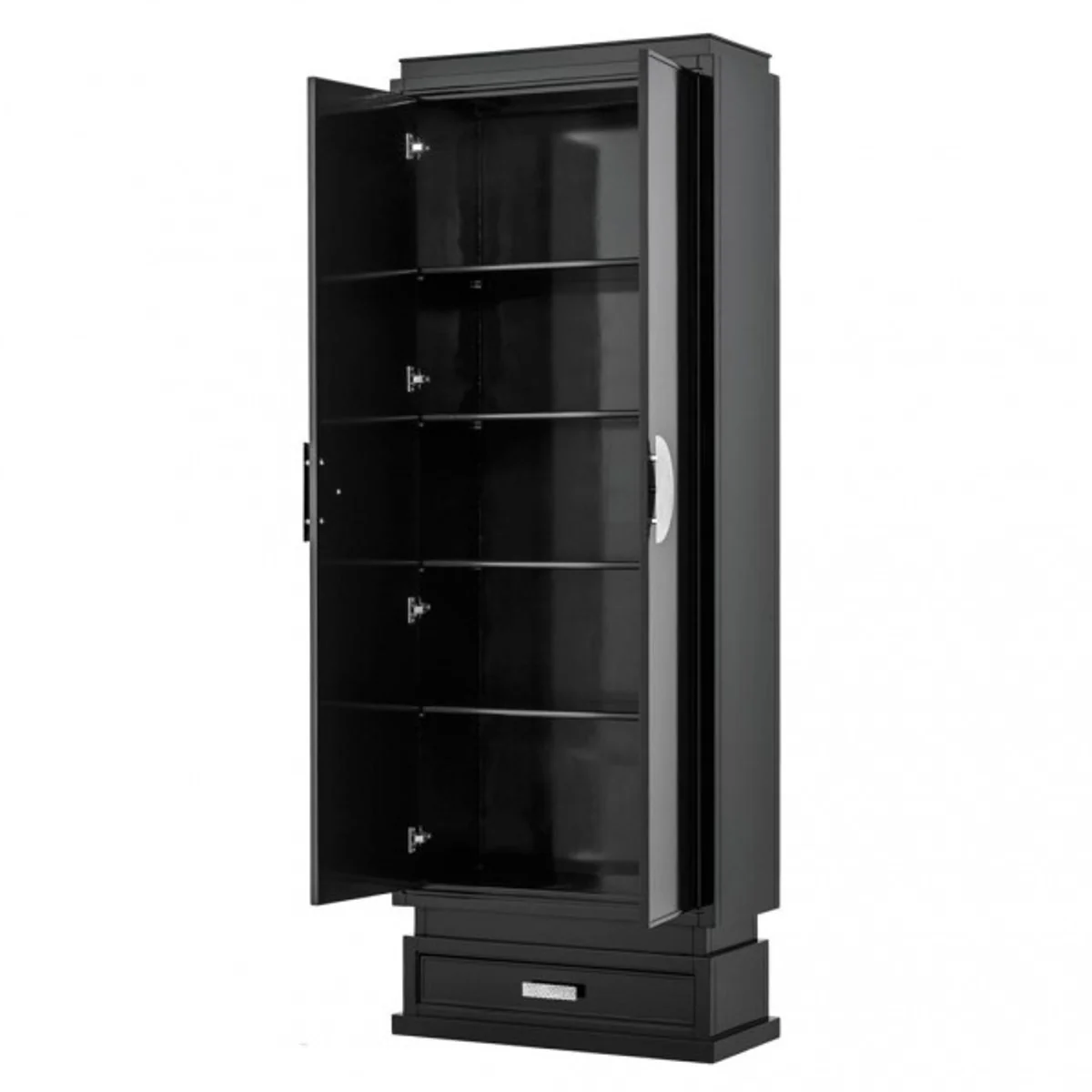 Casa Padrino Luxury Cabinet Black Solid Wood Nickel Handles - Living Room Cabinet Baroque Art Nouveau Rococo Shop Furnishings - Luxury Hotel & Boutique Furniture